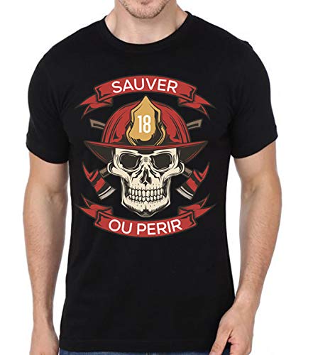 T-Shirt Noir Pompier (Taille S, XL ) Sauver ou périr | Outlet Maxi-Shirt