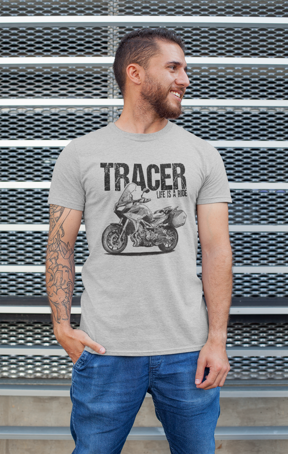 T-Shirt Gris Homme ( Taille XXL ) Motard | Illustration Fan Art Tracer 900 GT | Outlet