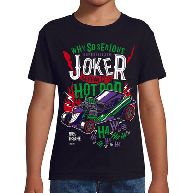 T-Shirt noir Enfant Hotwheels Joker méchant batman | tissu épais, 100% coton | idée cadeau frère ou cousin