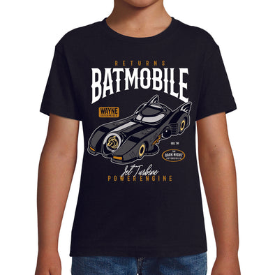 T-Shirt noir Enfant Hotwheels Batmobile de Batman | tissu épais, 100% coton | idée cadeau frère ou cousin