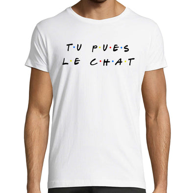 T-Shirt Blanc Unisexe humour Friends | tu pues le chat | 100% coton, manches courtes, coupe régulière