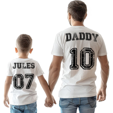 Lot de 2 T-shirts Parent + Enfant personnalisés au dos | idée cadeau fête des pères mères | 100% coton