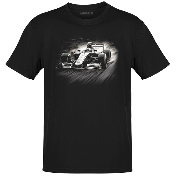 T-Shirt voiture F1 illustration noir et blanc