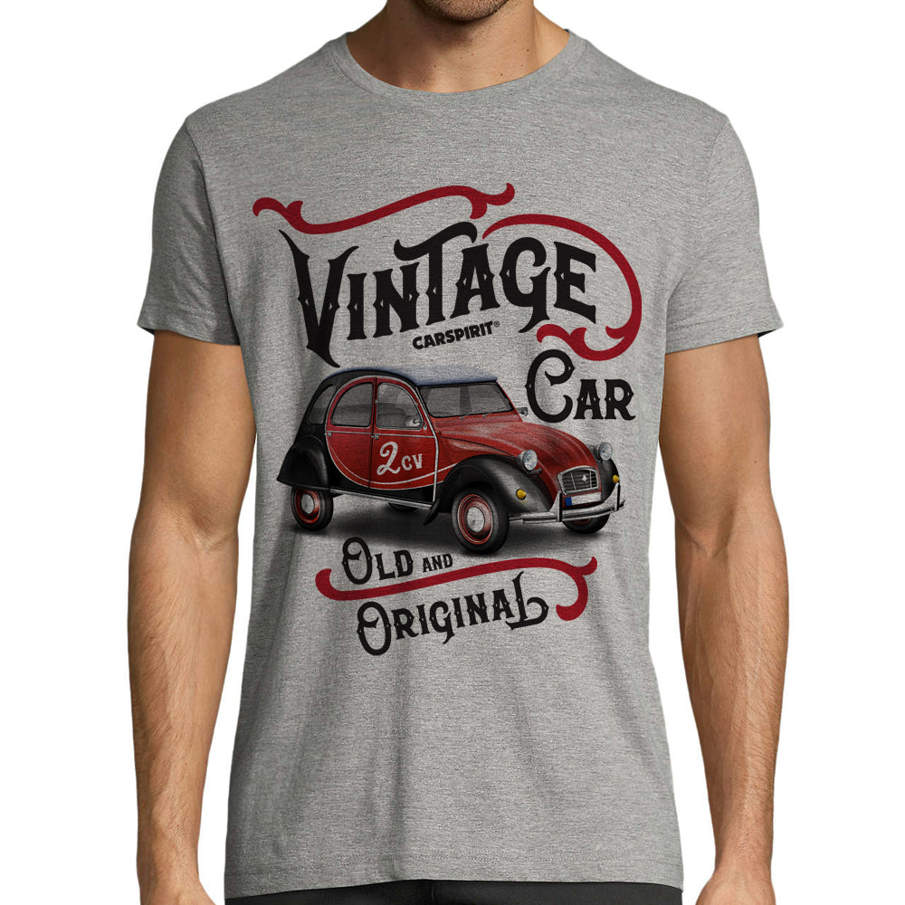 T-Shirt Vintage 2CV  homme Gris chiné 100% coton,manches courtes