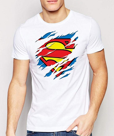 T-Shirt Blanc 100% coton Homme logo déchiré Superman | manches courtes | idée cadeau geek