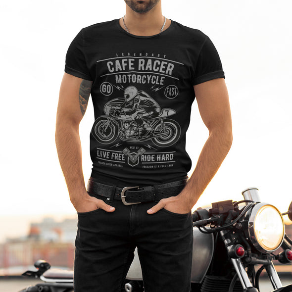 T-Shirt Noir Homme Moto Cafe Racer | style vintage 100% coton manches courtes | idée cadeau motard