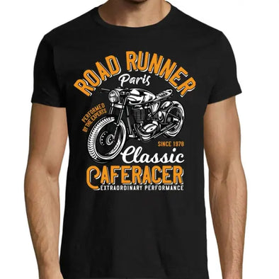 T-Shirt Noir Homme Manches courtes Road Runner - Moto Cafe Racer - idée cadeau motard biker Maxi-Shirt