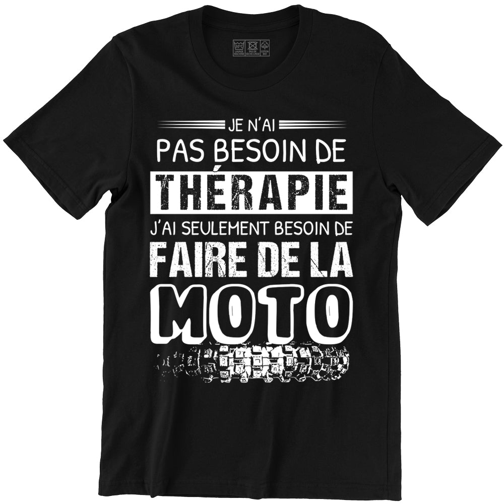 T-Shirt Humour Thérapie du Motard, 100% coton Bio, coupe régulière